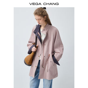 VEGA CHANG | Áo Khoác Hooded Dây Đeo Lỏng Lẻo Màu Haze Hồng Elegante