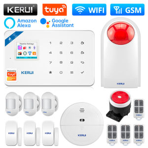 Kerui | KERUI W181 Home Security Alarm System Kit with Motion Sensor WIFI 2G GSM Alarm Support Alexa Tuya Smart APP Remote Control Siren