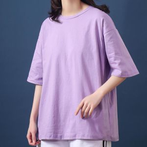 Áo Thun Cotton Tay Ngắn Dáng Rộng Cỡ Lớn Mùa Hè Phong Cách Mới Cổ Tròn Tay Dài Màu Trơn Giản Dị Thoải Mái Thoáng Khí