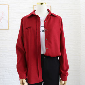 Retro Hong Kong Style Thickened High-End Feel Shirt Ladies Early Autumn Inner Wear Flocking Corduroy Shirt Womens Jacket