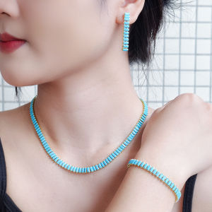 SEQUITO Stunning Ladies Jewelry Paved Setting AAAAA Baguette Cut CZ Zirconia Charming Gold Plated Bracelet Necklace Earrings Set Evening Party Clothing Accessories SJ398