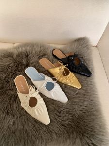 Lamb Skin French Fold Flat Heel Semi Slippers Women Summer Outdoor Cool Slippers Flat Bottom Slip-On Headed Single Shoes Mules