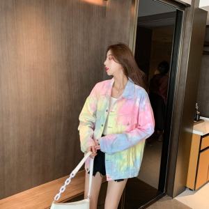 เสื้อแจ็คเก็ตยีนส์ปักลายปะติดปะต่อกันสำหรับผู้หญิง ฤดูใบไม้ผลิและฤดูใบไม้ร่วง แฟชั่น เสื้อผ้าทำงาน ปกโปโล กระดุมเดียว