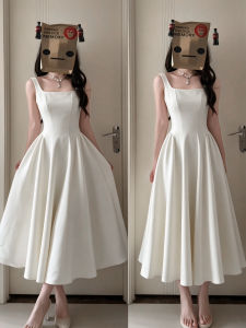 SUHUIQIAN | White Waist-cinching French Style Dress Long