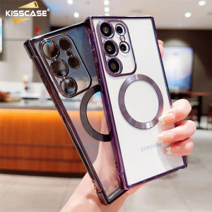 KISSCASE Luxury Soft Plating Magsafe Case For Samsung S23Ultra Galaxy S23+ S22 S21 Plus S20 FE Wireless Charging Silicone Back Cover