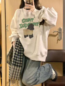 เสื้อสเวตเตอร์คอกลมแขนยาวผู้หญิงสไตล์เกาหลี ทรงหลวม ปกโปโล แฟชั่นฤดูใบไม้ผลิและฤดูหนาว 2025 เสื้อคลุมกันหนาวแบบมีฮู้ด