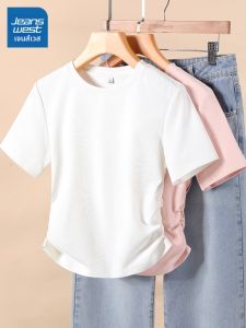 Jeanswest | White Summer Youth Regular Shoulder Slim Fit Ruched Cropped Short Sleeve T-Shirt