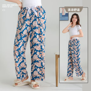 ฤดูร้อน ประดิษฐ์บาง ผ้าฝ้าย ผ้าไหม ชุดนอน กางเกง สูง เอว ความยาวข้อเท้าบ้านสบายขากว้างชุดชายหาดขนาดใหญ่