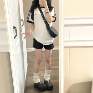 High Waist Black Shorts Womens Summer Outdoor Wear A-Line Wide Leg Super Short Hot Pants American Casual Style Cotton Knitted