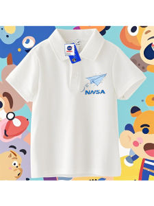NASA Collaborative Childrens Short Sleeve T-Shirt Pure Cotton Cartoon Airplane Design Breathable Summer Polo Shirt for Boys