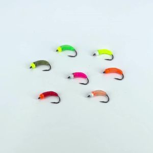 6pcs/7pcs Ice Fishing Luminous & UV Brass Bead Head Caddis Larvae Nymph Fast Sinking Bug Worm Fly Insect Baits Trout Lures Pesca