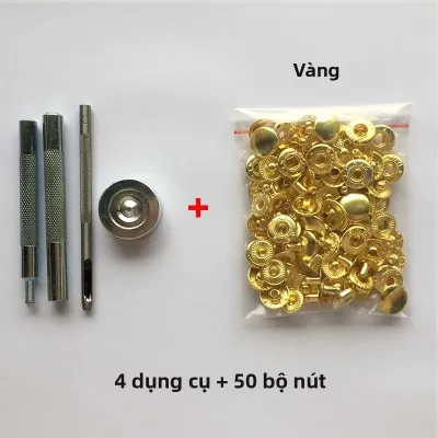 Bộ 50 Bộ Khóa Cài Bằng Da Với Nút Kim Loại 10mm/12mm/15mm Kèm 4 Dụng Cụ Lắp Đặt Cho Phụ Kiện Quần Áo