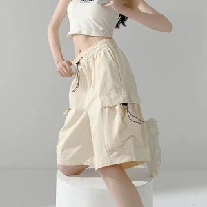 American Style Dopaamine Workwear Shorts Women Summer New Five-Point Loose Wide Leg Casual Sports Pants Retro Pocket Design