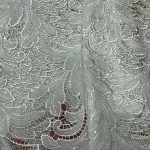 Vải Ren Chiffon Hòa Tan Trong Nước Màu Trắng Châu Phi 5 Thước Chất Lượng Cao Dây Guipure Nigeria Dành Cho May Váy Nữ