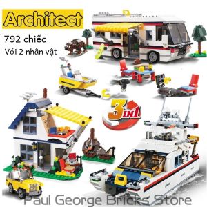 Bộ Đồ Chơi Lắp Ráp 792 Chi Tiết 3 Trong 1 Mô Hình Xe Cắm Trại Du Lịch Xe Picnic Biệt Thự Du Thuyền Bộ Sưu Tập Sáng Tạo Dành Tặng Bé Trai
