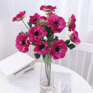 3 Heads Anemone Artificial Flowers Silk Poppy Fake Flowers Party Wedding Long Branch Decoration Christmas Home Accessories