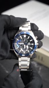 Jam Tangan Pria Casio Edifice Chronograph EFV-620D-1A2 Blue Bezel Black Dial Silver Stainless Steel Strap