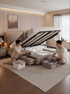 Elephant Ear Genuine Leather Main Bedroom Double Bed Creamy Italian Minimalist Storage