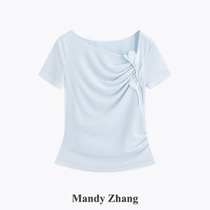 Spring/Summer Pleated Acetic Acid Women T-Shirt