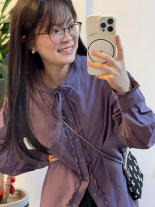 French Vintage Purple Shirt Womens Loose Casual Long Sleeve Spring 2025 Design Sense Niche Versatile Comfortable Top