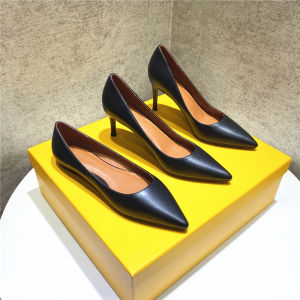 Hotel Work Shoes Womens Black High Heels Stiletto Heel Business Wear Pointed-Toe Low Heel Soft Leather Small Size Comfortable Work Shoes
