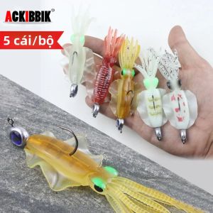 Ackibbik 5 Cái/bộ Mực Ghép Hình Dụ Có Móc Treo Nước Mặn Trolling Nhân Tạo Giàn Mồi Bạch Tuộc Jig Cho Đại Dương Đi Biển Câu Cá Sông