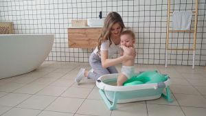 Foldable Baby Bath Tub Dengan Termometer Bak Mandi Bayi Lipat Dengan Keset Kamar Mandi Bathup Bayi