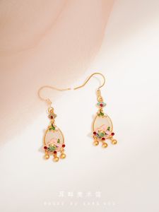 A Ancient Style New Chinese Enamel with Horse-Face Skirt Earrings Antique Earrings Chinese Clothing Cheongsam Accessories National Style Earrings