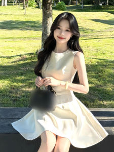 Korean Style Summer Vest Dress Unique Design Puffy Skirt Soft Fabric No Sleeve round Neckline Travel Friendly Womens Dress