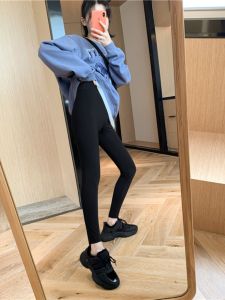 กางเกงโยคะลายฉลามสีดำ ทรงสลิมฟิต ทรงเอวสูง ผ้าขนแกะ ยืดหยุ่นสูง สำหรับผู้หญิง กางเกงขายาวลำลอง ฤดูใบไม้ผลิ ฤดูใบไม้ร่วง ฤดูหนาว