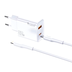 𝐓𝐫𝐮𝐬𝐦𝐢 Wall Charger 20W 2Port USB Kable Type C To Lightning PD GaN Fast Charging Adaptor