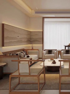 New Chinese Style Soft Padded Fabric Sofa Sample Room Villa Mid-Century Living Room Small Apartment Furniture Artistic U-Shape