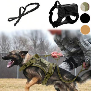 Tactical Dog Harness Adjustable Traning Dog Harness Leash Sets with Storage Bag for Large Dog Control Handle Cat Harness