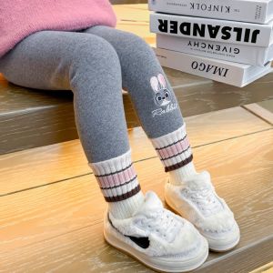Girls Fleece-lined Embroider Rabbit Police Officer Leggings 2024 Fall and Winter New Arrival Baby Girls Easiest for Match Stretch Casual Pants