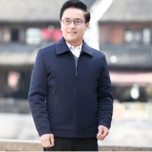 Thickened Fleece Lined Casual Jacket for Men Business Casual Style Stand Collar Warm Cotton Coat Autumn Winter Outerwear