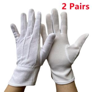 4Pairs White Cotton Gloves Non-Slip Gripper Dots Gloves with Elastic Cuff Men Women Waiters Drivers Parade Serving Formal Gloves