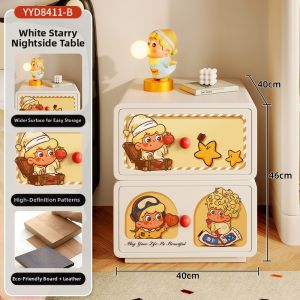 RUIDEDAN | Cute Cartoon Creative Bedside Table with Double Drawers Storage Shelf