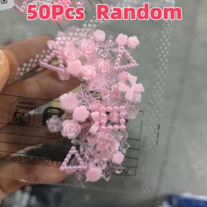 50/100Pcs 3D Random Mixed Rose Bow Nail Charms Mix Simulation Pearls Y2K Nail Art Decorations Korean Sweet Manicure Accessories