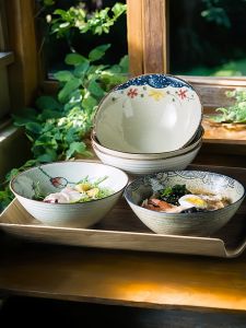 Japanese Style Ceramic Large Bowl Noodle Soup Bowl Ramen Bowl Dumpling Bowl Home Use Porcelain Bowl Spicy Hot Pot Utensils