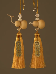 【Pure Copper Gold Border Knot Five Emperors Money】【纯铜 金边结 五帝钱】金色 流苏 莲花 桃木 白玉 一体镇宅 天然 葫芦 Gourd Coin Fengshui Natural Jade