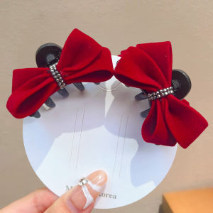 MOYAJIEKA | New Year Red Velvet Hair Clip Ribbon Bow Accessory