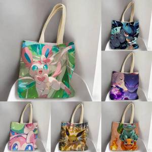 Bandai | Pokemon Ho Oh Storage Bags Tote Bag Travel Summer Beach Shoulder Bag Reusable Grocery Shopping Bag Anime Artwork