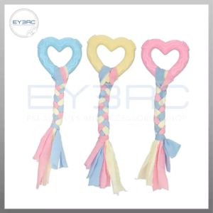 Durable Pet Chew Toy Rubber Ring with Rope Knot for Dental Health - Random Color