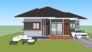 AP-21 แบบบ้านสไตล์โคโลเนียล 3 ห้องนอน 2 ห้องน้ำ 1 ครัว พื้นที่ 90 ตารางเมตร แบบบ้านสีเทาและสีแดง แบบบ้านพร้อมที่จอดรถยนต์