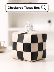 [Ready Stock] Checkerboard Checkered PU Leather Tissue Box Tissue Holder Organizer Storage Box Home House Living Decoration Living Room Bedroom Bathroom Toilet Mirror Kitchen Dining Room Car Tissue Box Cheap Modern Aesthetic White Black Blue Brown Grey