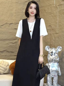 Elegant V-Neck Sleeveless Tank Dress Two-Piece Set Womens Fashion Summer 2024 New Casual Short Sling Skirt