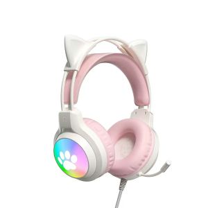 SOYTO | SOYTO Pink Cat Ear Gaming Headset Wired Headphone With RGB LED Light Mic Noise Canceling Stereo Sound For PC Laptop Gamer Girls