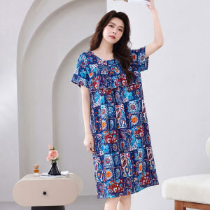 Cotton-like Summer Dress Nightgown Wearable Out Home Dress