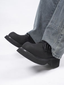 Mens Derby Shoes Thick Bottom Martin Boots Low Help Casual Leather Shoes Heightening Large Head Shoes British Style