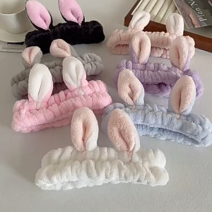 Băng đô rửa mặt bờm cài tóc turban dễ thương cute tai thỏ vải nhung mềm thời trang Hàn Quốc